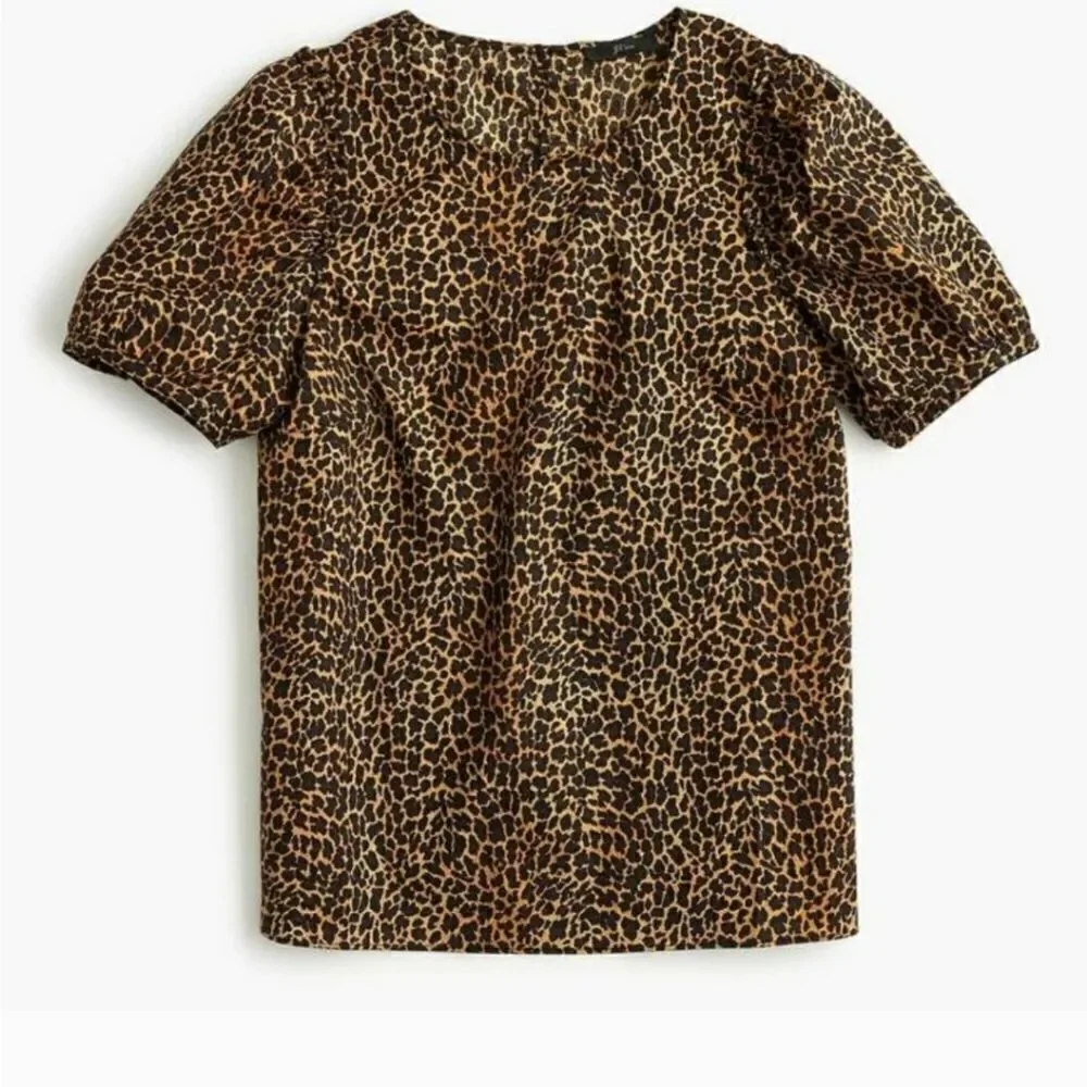 J. Crew Short Sleeve Puff Sleeve Leopard Print Top Size XS